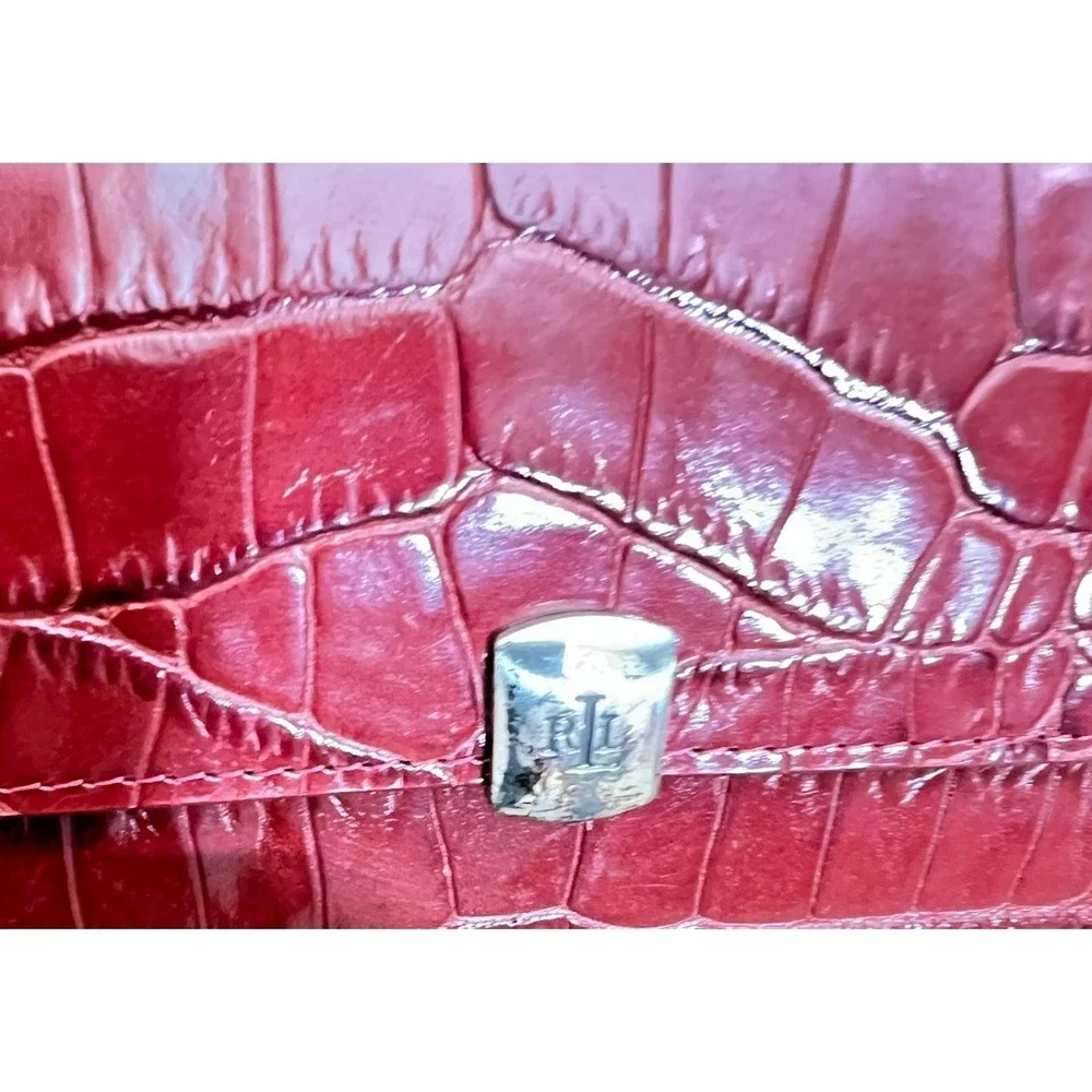 VTG Lauren Ralph Lauren Red Croc Embossed Leather Shoulder Clutch‎ Card Holder